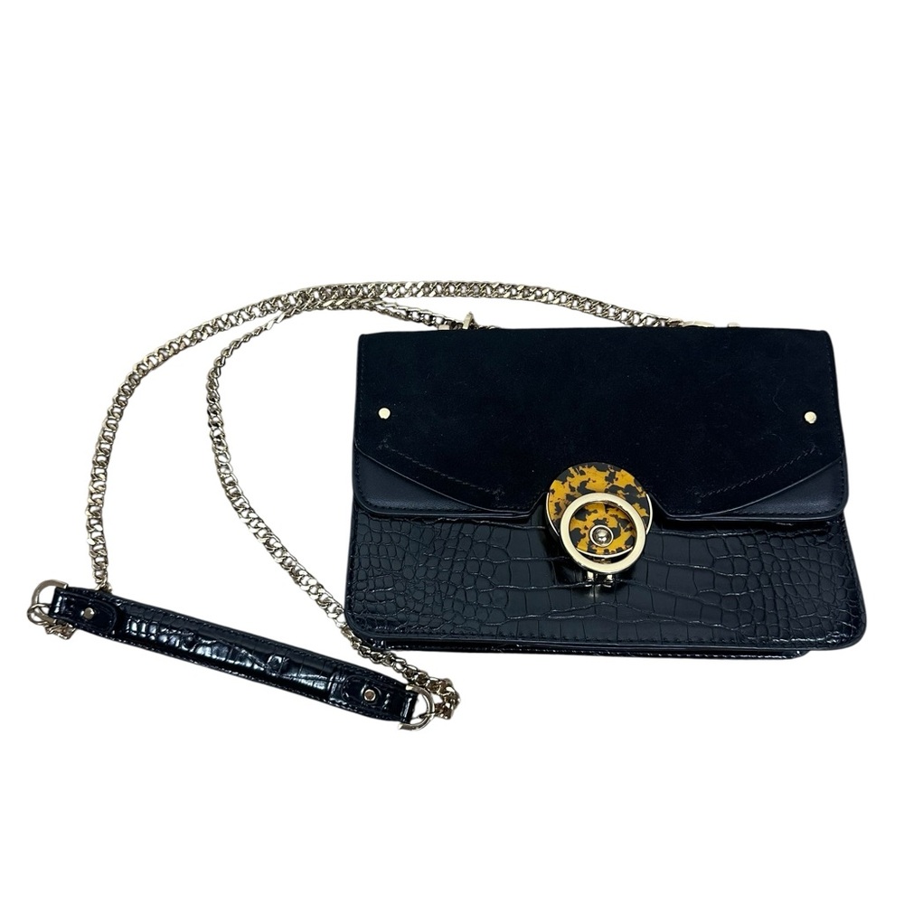 Topshop Black Faux Snakeskin Leather crossbody bag with gold Chain